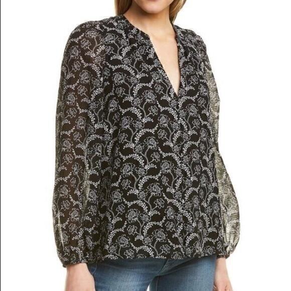 A.L.C. Tops - A.L.C. Adara Black and White Floral Long Blouson Sleeve Silk Blend Top 4‎ NWT